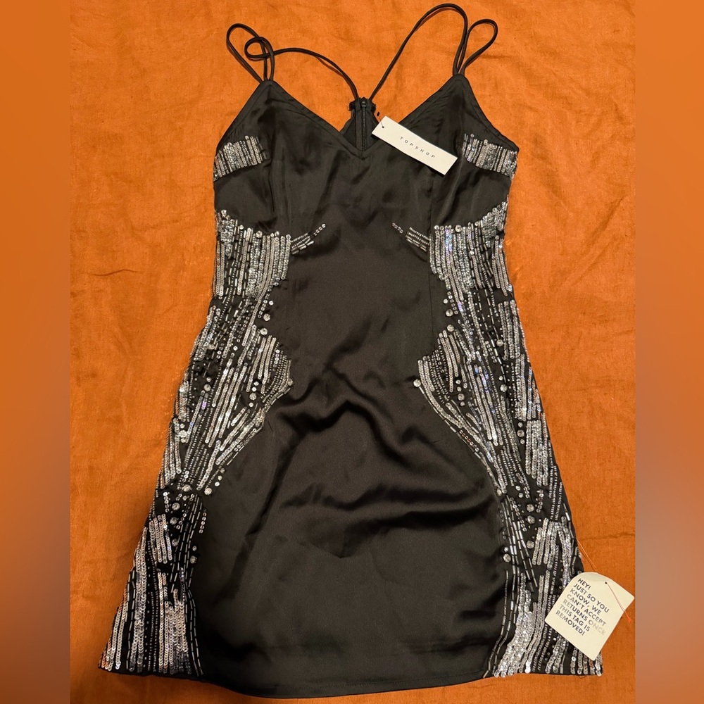 Express Black Sequin Slip Dress